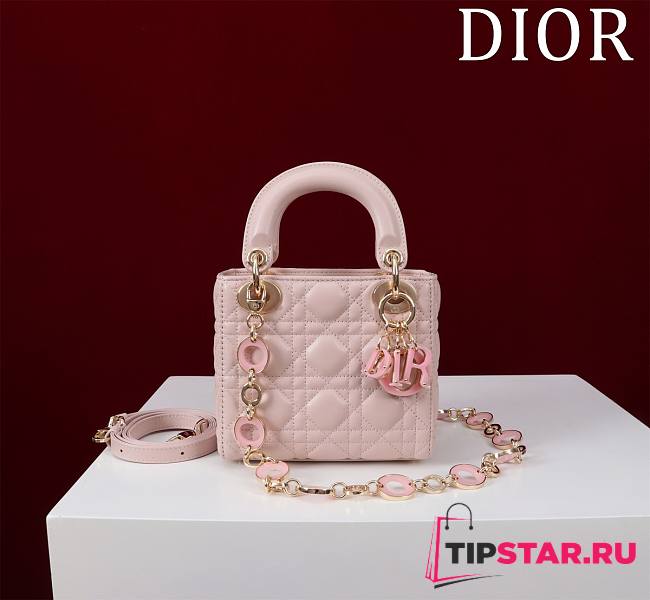 Dior Lady Leather with Velvet In Pink Size 17*15*7cm - 1