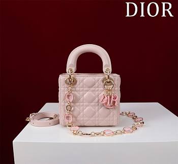 Dior Lady Leather with Velvet In Pink Size 17*15*7cm