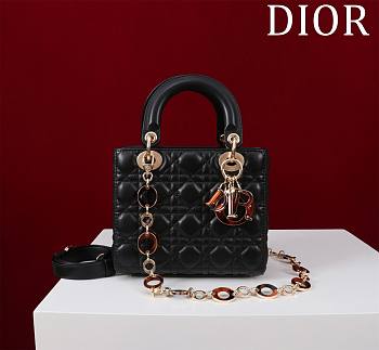 Dior Lady Leather with Velvet In Black Size 20*16*8cm