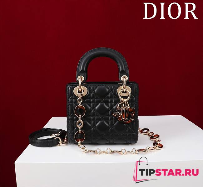 Dior Lady Leather with Velvet In Black Size 17*15*7cm - 1