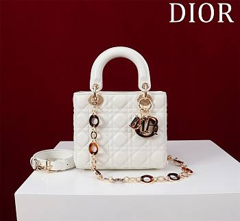 Dior Lady Leather with Velvet In White Size 20*16*8cm