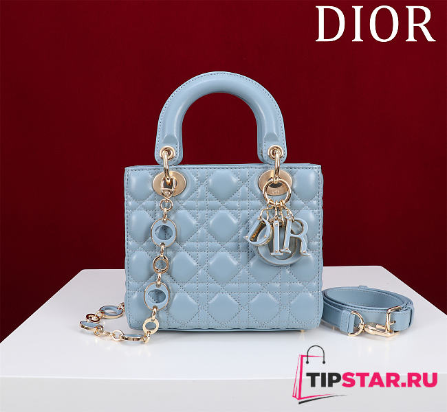 Dior Lady Leather with Velvet In Blue Size 20*16*8cm - 1