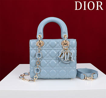 Dior Lady Leather with Velvet In Blue Size 20*16*8cm
