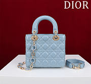 Dior Lady Leather with Velvet In Blue Size 20*16*8cm - 2