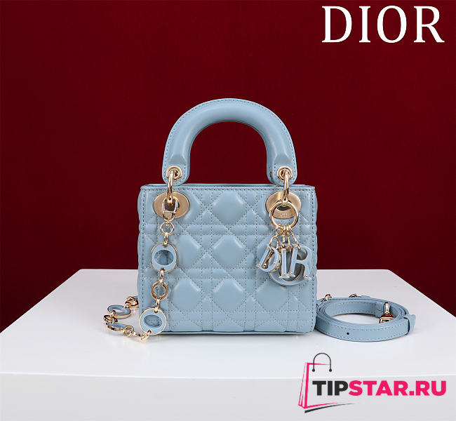 Dior Lady Leather with Velvet In Blue Size 17*15*7cm - 1