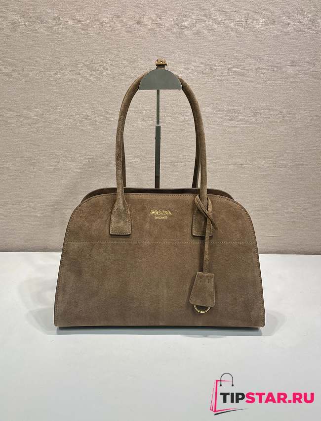 Prada Cocoa Brown Medium Suede Tote Bag - 1