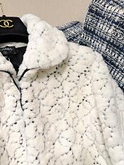 Chanel Sequin Logo Faux Fur Collar Jacket with Hook and Loop Design White - 2