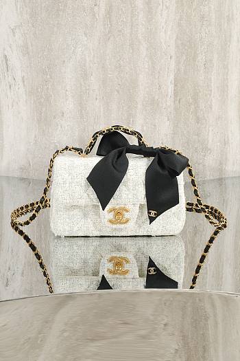 Chanel Tweed bow CF mini handle bag