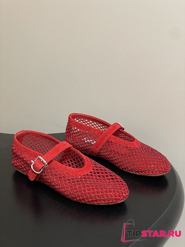 Alaïa Brown Mesh Ballet Flats In Red - 1