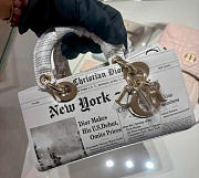 Dior Small Lady D-Joy Bag White and Black Calfskin with Newspaper Print - 1