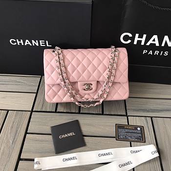 Chanel Classic Flap Chain Bag Lambskin Pink Silver - A01112- 25cm