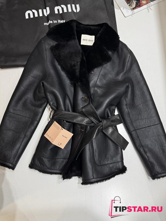 Miumiu Leather Jacket In Black - 1