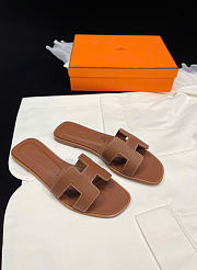 Hermes Brown Leather Oran Flat Slides - 1