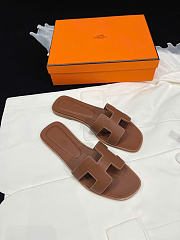 Hermes Brown Leather Oran Flat Slides - 6