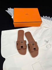 Hermes Brown Leather Oran Flat Slides - 2
