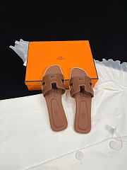 Hermes Brown Leather Oran Flat Slides - 4
