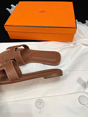 Hermes Brown Leather Oran Flat Slides - 5