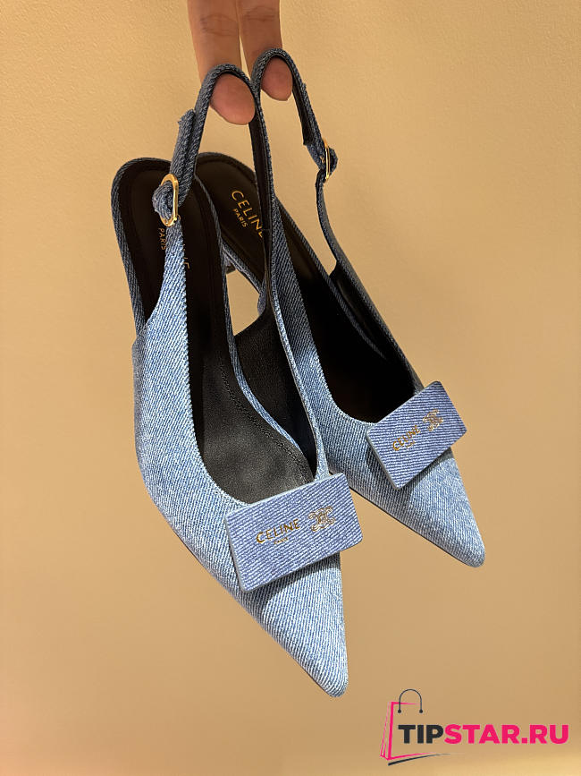 Celine New Kitten Heel Sandals Blue Denim - 1