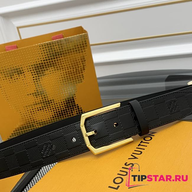 Louis Vuitton Damier Heritage belt grain leather gold hardware 3.5 cm in black - 1