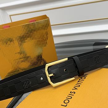 Louis Vuitton Damier Heritage belt grain leather gold hardware 3.5 cm in black