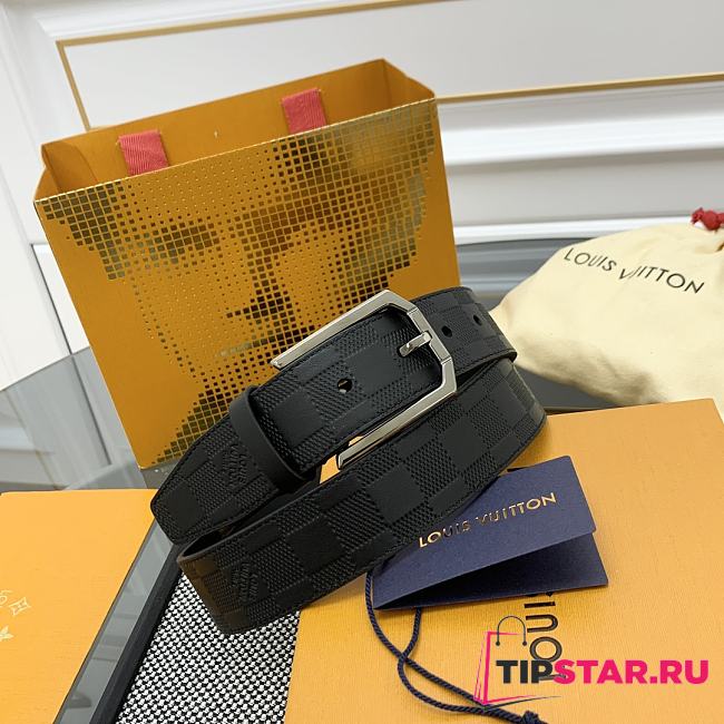 Louis Vuitton Damier Heritage belt grain leather silver hardware 3.5 cm in black - 1