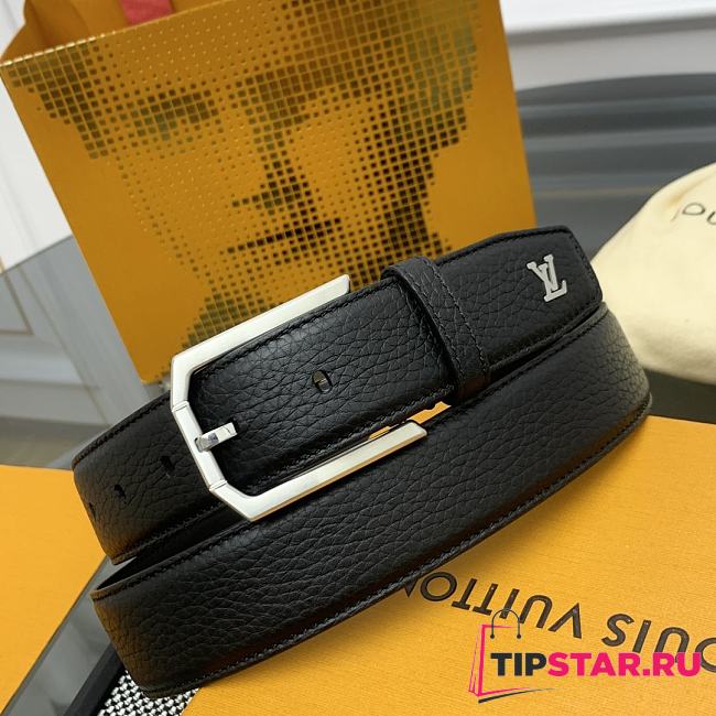 Louis Vuitton Heritage belt grain leather silver hardware 3.5 cm in black - 1