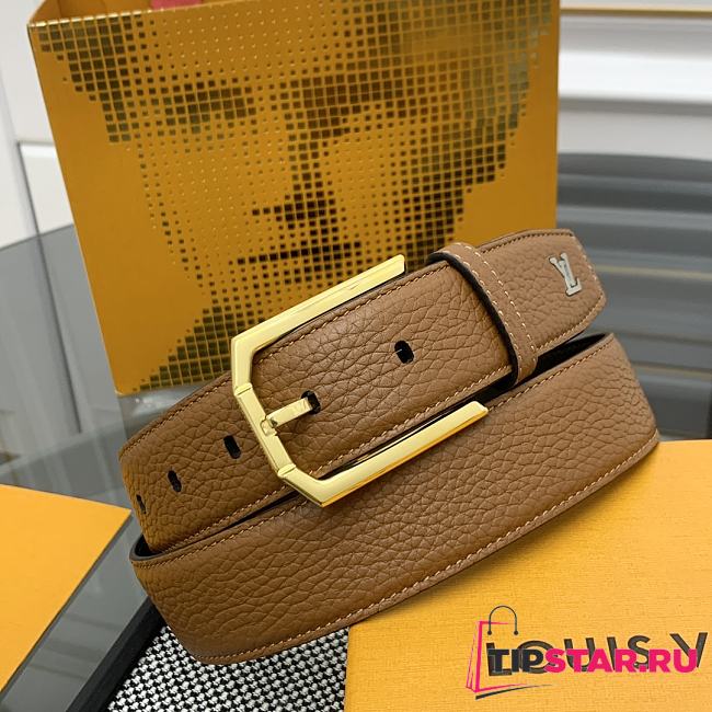 Louis Vuitton Heritage belt grain leather gold hardware 3.5 cm in brown - 1