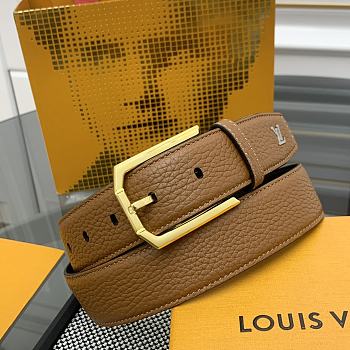 Louis Vuitton Heritage belt grain leather gold hardware 3.5 cm in brown