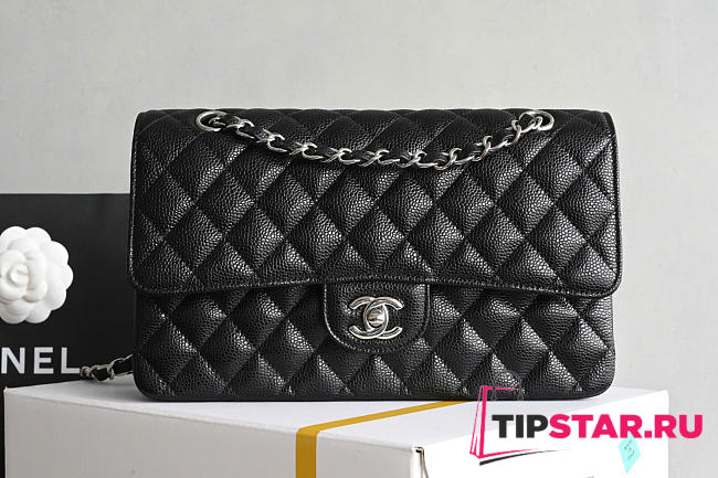 Chanel Classic Double Flap Bag Caviar Silver Black - 1