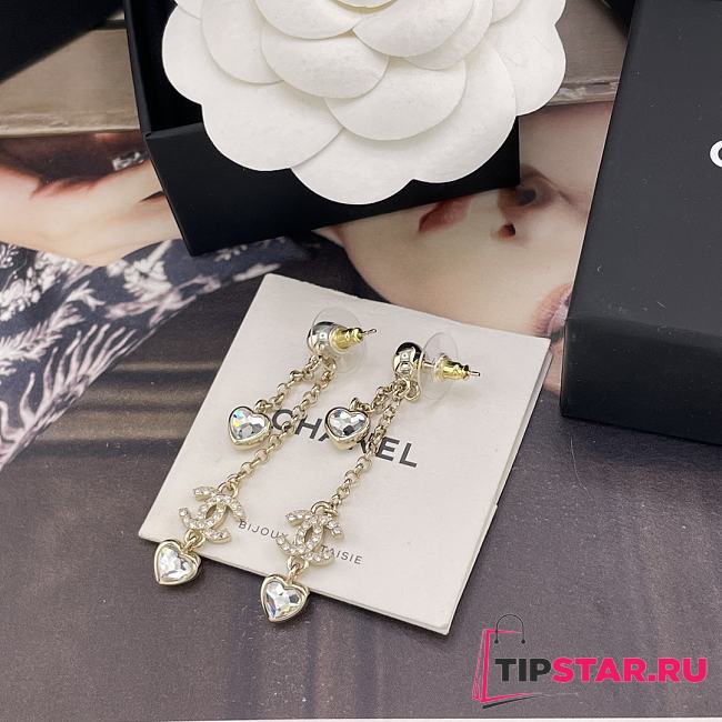 Chanel Double Chain Tassel Heart Double C Earrings - 1