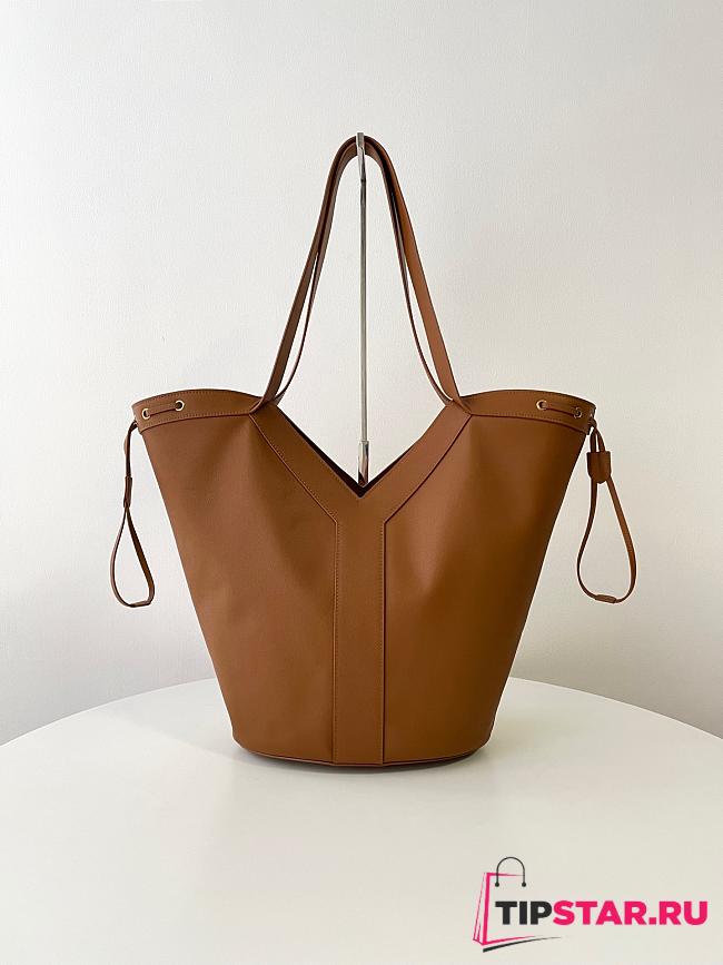 Ysl Saint Laurent Santorini Lux Calfskin Y Drawstring Tote Brown - 1