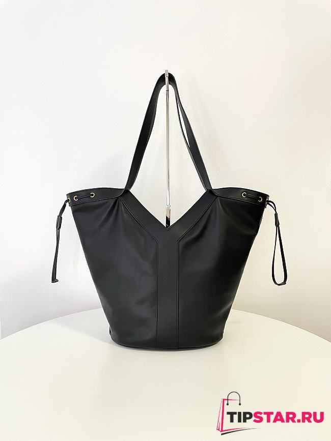Ysl Saint Laurent Santorini Lux Calfskin Y Drawstring Tote Black - 1