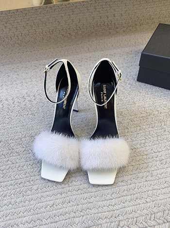 Ysl Saint Laurent Roy Genuine Mink Fur Sandal White