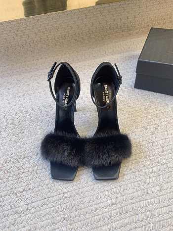 Ysl Saint Laurent Roy Genuine Mink Fur Sandal Black