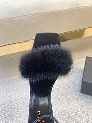 Ysl Saint Laurent Roy Genuine Mink Fur Sandal Black - 5