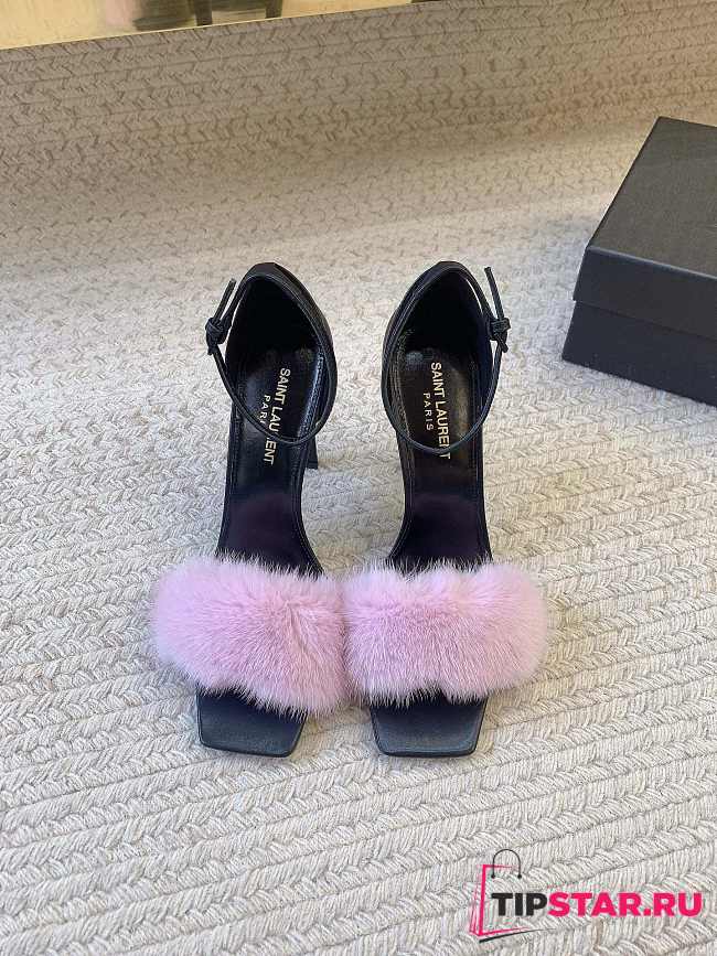 Ysl Saint Laurent Roy Genuine Mink Fur Sandal Pink - 1
