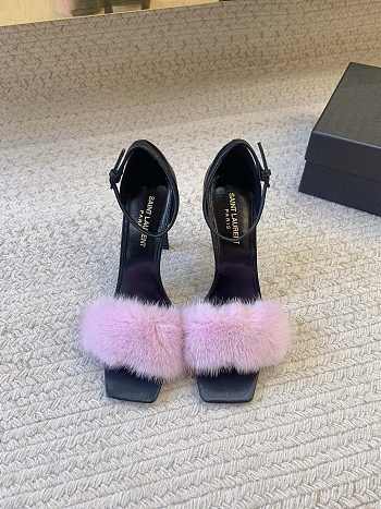 Ysl Saint Laurent Roy Genuine Mink Fur Sandal Pink
