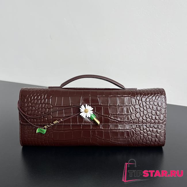 Bottega Veneta Flower Charm Crocodile Andiamo Long Clutch In Burgundy - 1