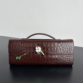 Bottega Veneta Flower Charm Crocodile Andiamo Long Clutch In Burgundy
