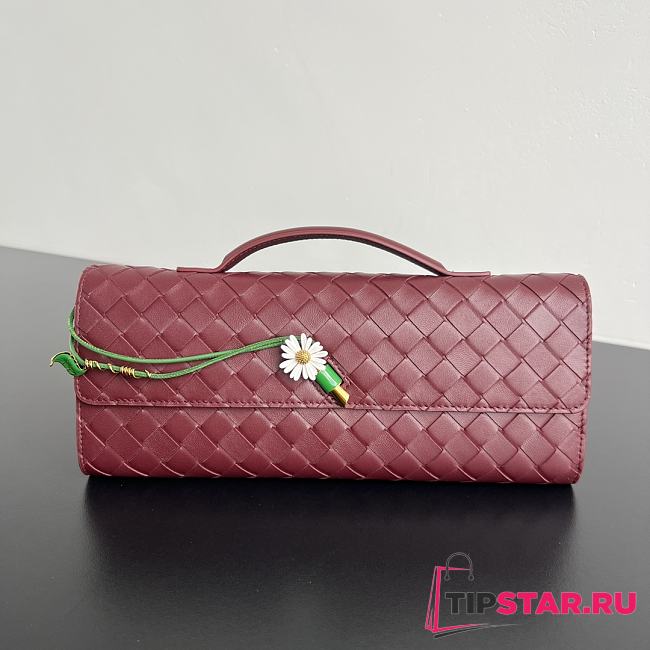 Bottega Veneta Flower Charm Andiamo Long Clutch In Burgundy - 1