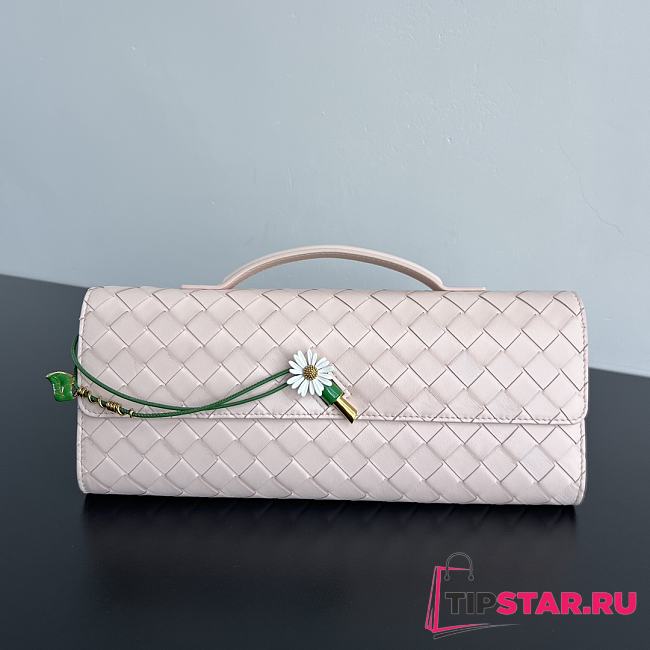 Bottega Veneta Flower Charm Andiamo Long Clutch In Light Pink - 1