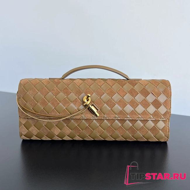 Bottega Veneta Andiamo Long Clutch In Suede Brown - 1
