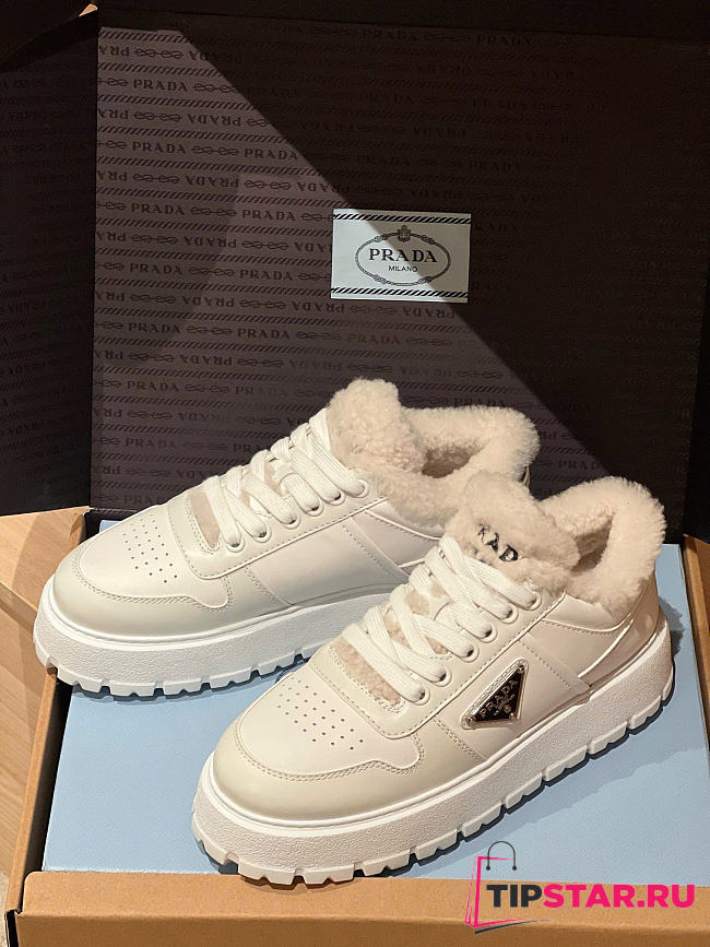 Prada leather x shearling sneakers - 1