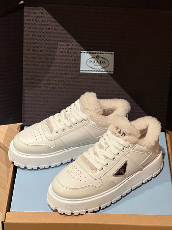 Prada leather x shearling sneakers