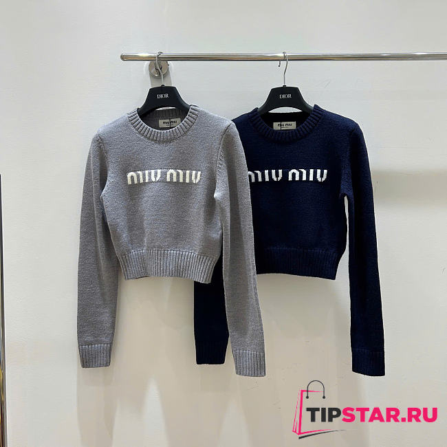 Miu Miu Wool And Cashmere Sweater Dark Blue/Gray - 1