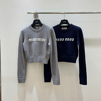 Miu Miu Wool And Cashmere Sweater Dark Blue/Gray