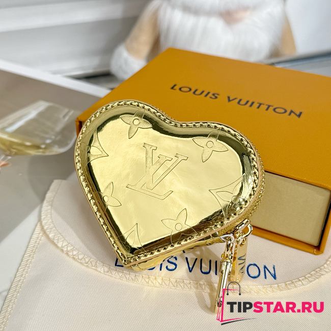 Louis Vuitton Monogram Miroir Heart Coin Purse Gold - 1