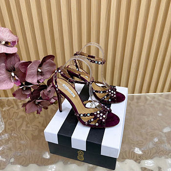 Aquazzura 90mm embellished scalloped-edges heeled sandals 01