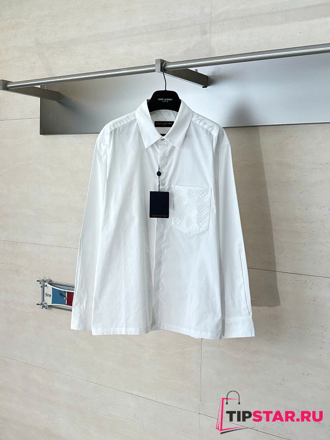 Louis Vuitton Monogram Embossed Pocket Collar Long-Sleeve Shirt White - 1