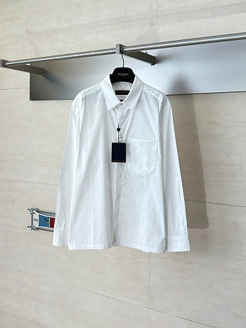 Louis Vuitton Monogram Embossed Pocket Collar Long-Sleeve Shirt White